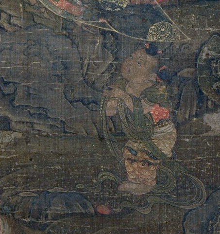 Sudhana, detail of Water-Moon Avalokiteśvara, first half of the 14th century, ink and color on silk, image 114.5 x 55.6 cm (The Metropolitan Museum of Art)