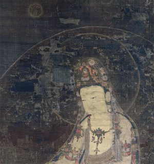 Detail of Water-Moon Avalokiteśvara, first half of the 14th century, ink and color on silk, image 114.5 x 55.6 cm (The Metropolitan Museum of Art)