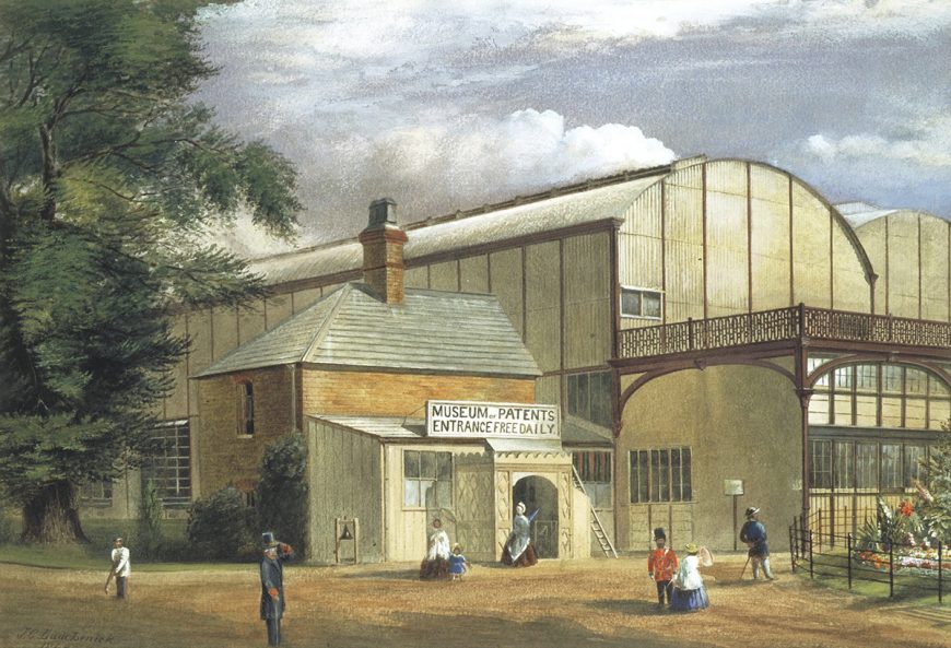 J.C. Lanchenick, South End of the Iron Museum (the "Brompton Boilers"), South Kensington, c. 1860, watercolor, 26.5 x 38.3 cm (Victoria and Albert Museum)