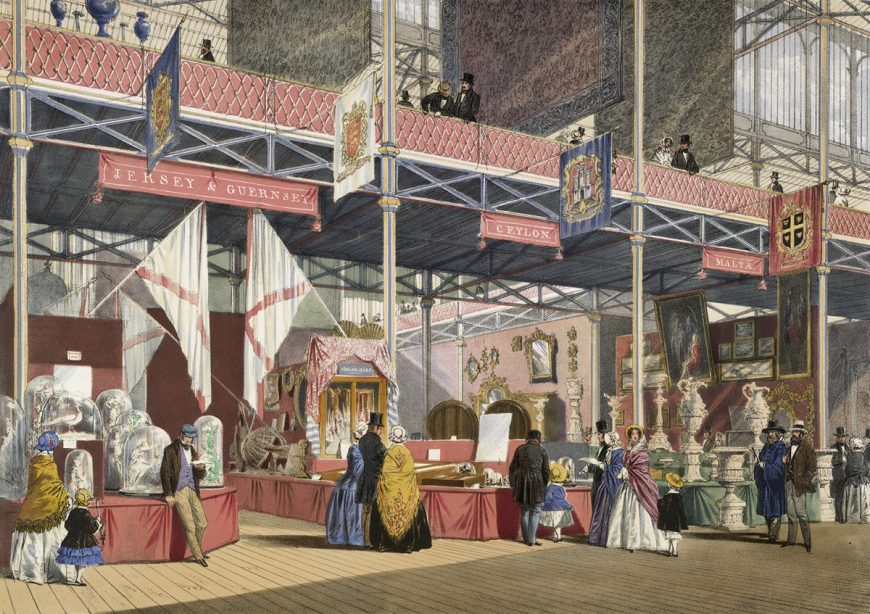 Joseph Nash, "An exhibition gallery representing Guernsey and Jersey, Malta and Ceylon," from Dickinson's Comprehensive Pictures of the Great Exhibition of 1851, 1854, watercolor, 33.3 x 48.4 cm (The Royal Collection)
