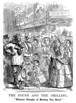 John Leech, The Pound and the Shilling. "Whoever Thought of Meeting You Here?" 1851 (Punch)
