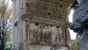 Arch of Titus, on the Via Sacra in the Roman Forum, erected by Domitian after the death of his brother Titus in 81 C.E., commemorating the capture of Jerusalem by Titus in 70 C.E.