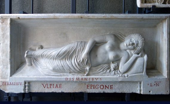 Ulpiae Epigone, late 1st or early 2nd century C.E., sepulchral relief, Tomb of the Volusii, Via Appia near Rome, marble, 92 cm high (Vatican Museums)