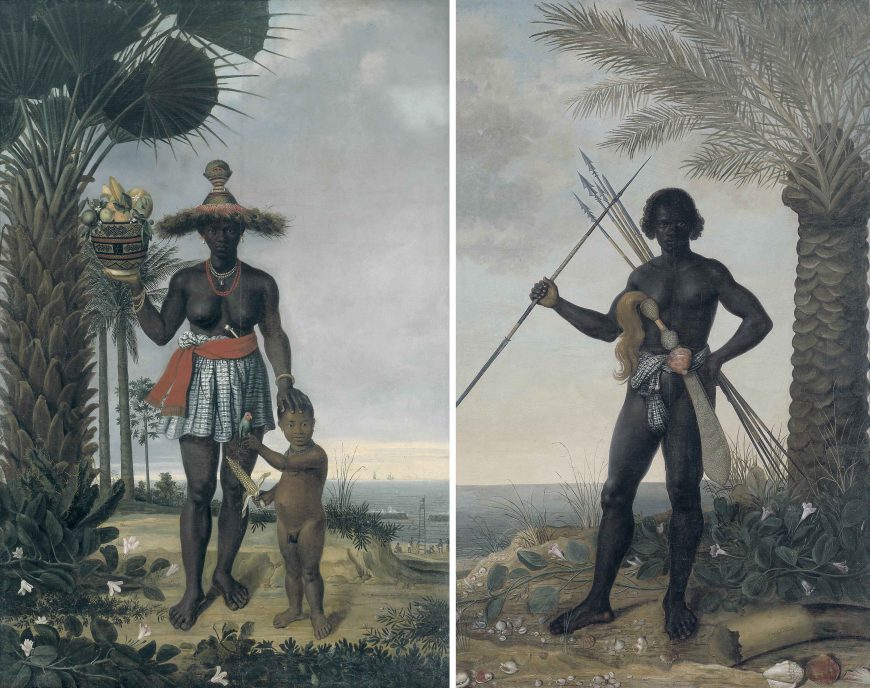 Albert Eckhout, left: African woman, 1641, oil on canvas, 282 x 189 cm; right: African man, 1641, oil on canvas, 273 x 167 cm (The National Museum of Denmark)