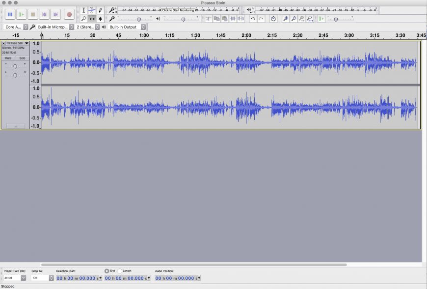 The imported audio file in Audacity