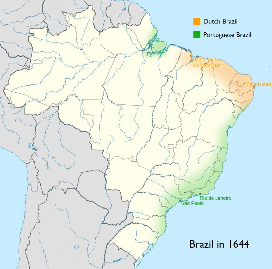 Map of Brazil in 1644, showing Dutch and Portuguese territories