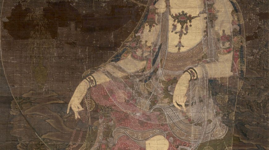Detail of Water-Moon Avalokiteśvara, first half of the 14th century, ink and color on silk, image 114.5 x 55.6 cm (The Metropolitan Museum of Art)