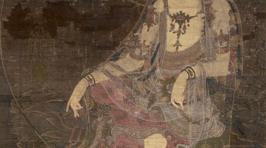 Detalle de Agua-Luna Avalokiteśvara, primera mitad del siglo XIV, tinta y color sobre seda, imagen 114.5 x 55.6 cm (El Museo Metropolitano de Arte)