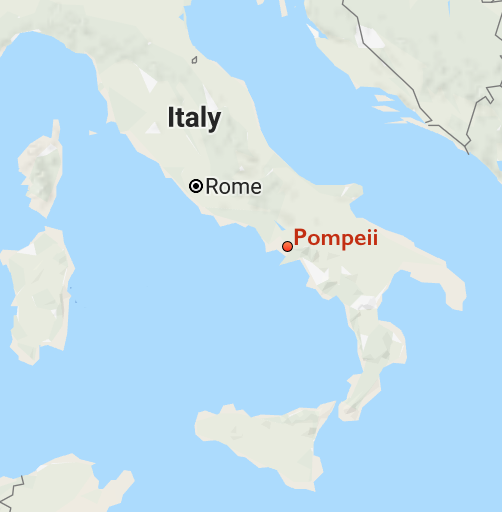 Map of Italy showing the location of Pompeii
