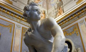 Bernini, David, 1523, marble, 5 feet, 7 inches high (Galleria Borghese, Rome)