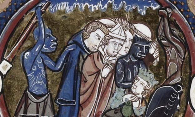 Middle left (detail), Scenes from the Apocalypse, Paris-Oxford-London Bible moralisée