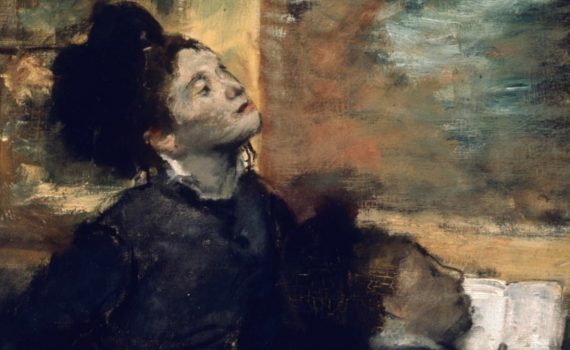 Edgar Degas, Visit to a Museum, c. 1879--90, oil on canvas, 91.8 x 68 cm / 36-1/8 x 26-3/4 inches (Museum of Fine Arts, Boston) - detail