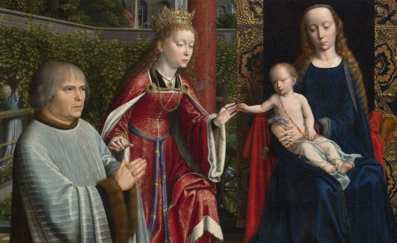 Gerard David, The Virgin and Child with Saints and Donor, c. 1510, oil on oak, 105.80 x 144.40 cm (The National Gallery, London)-thumb