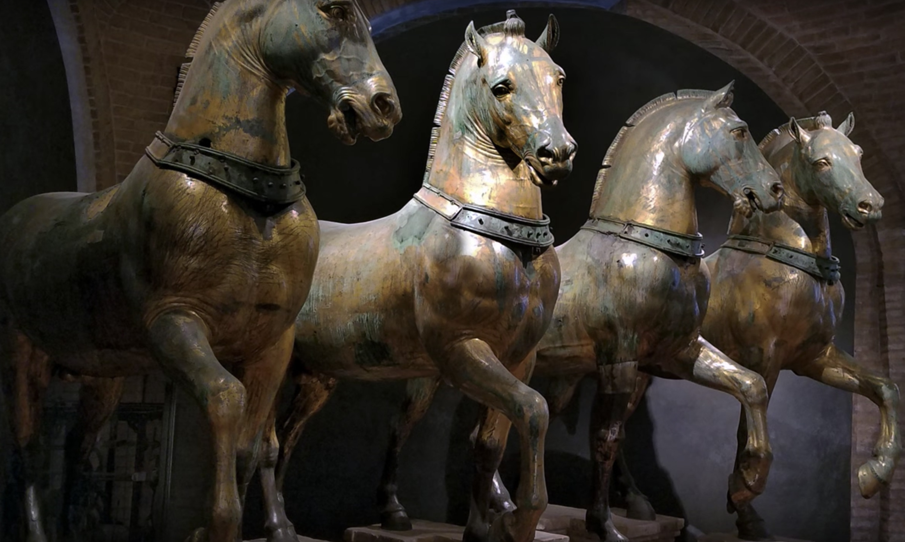 Horses of San Marco (ancient Greek or Roman, likely Imperial Rome), 4th century B.C.E. to 4th century C.E., copper alloy, 235 x 250 cm each (Basilica of San Marco, Venice)