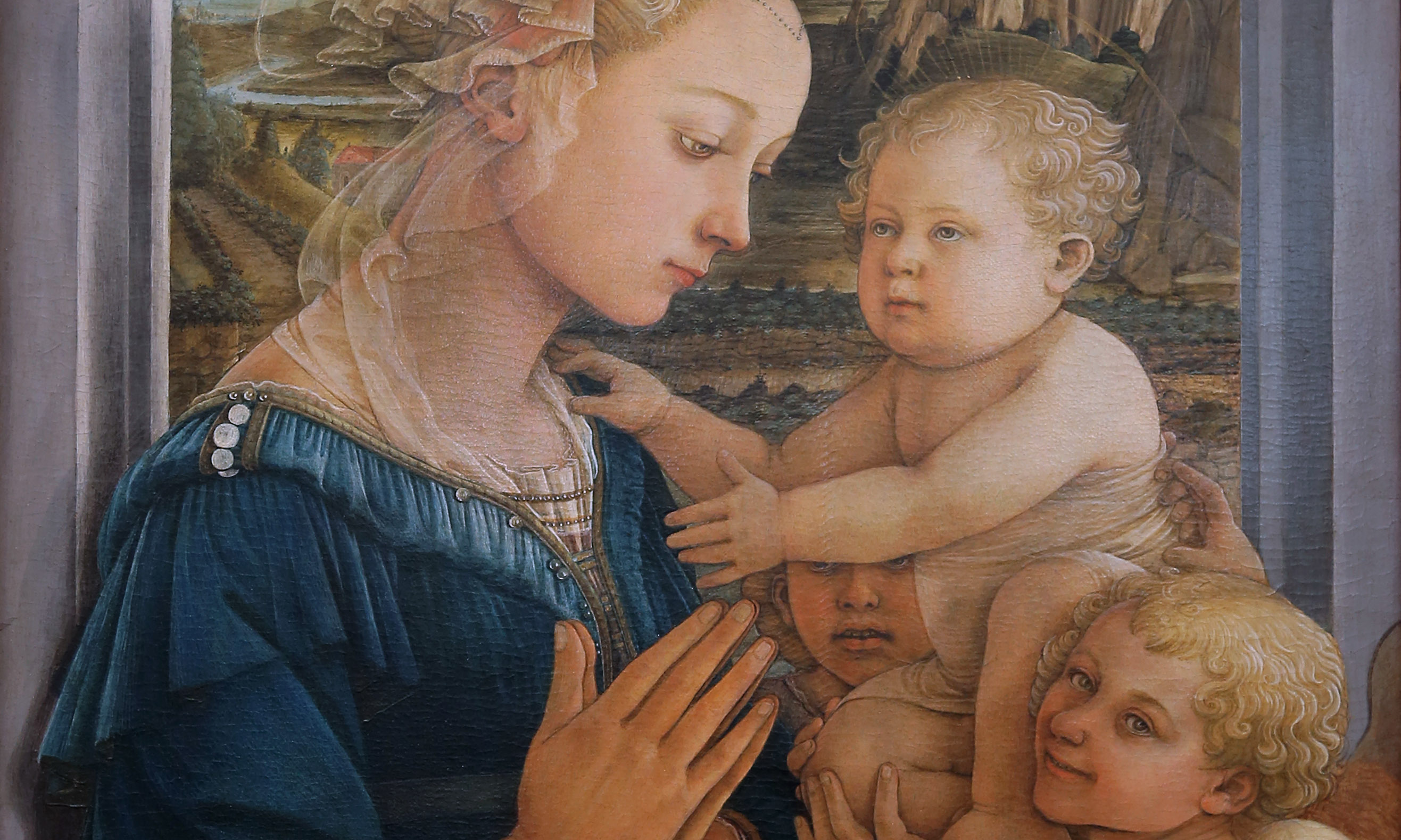 Fra Filippo Lippi, Madonna and Child with two Angels, c. 1460-65, tempera on panel, 95 x 63.5 cm (Galleria degli Uffizi, Florence)