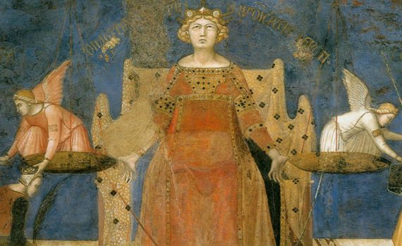 Ambrogio Lorenzetti, Allegory of Good Government, Effects of Good Government in the City and the Country, and Allegory and Effects of Bad Government in the City and the Country, c. 1337-40, fresco, Sala della Pace (Hall of Peace) also known as the Sala dei Nove (the Hall of the Nine), 7.7 x 14.4m (room), Palazzo Pubblico, Siena- detail