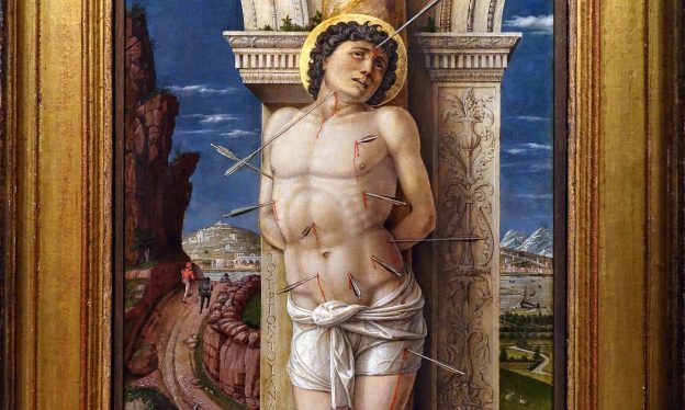 Andrea Mantegna, Saint Sebastian, oil on wood panel, c. 1456-59 (Kunsthistorisches Museum, Vienna)