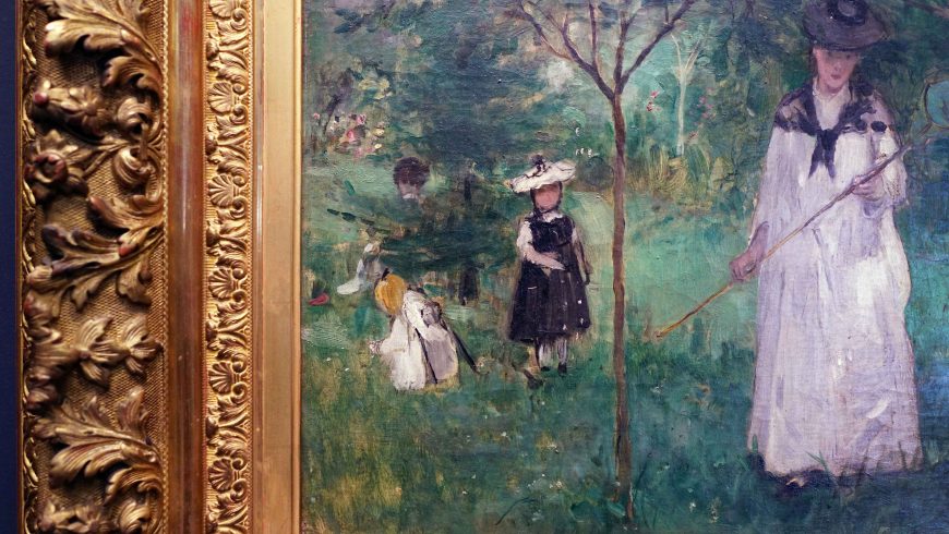 Berthe Morisot, Hunting Butterflies, 1874, oil on canvas, 46 x 56 cm (Musée d’Orsay, Paris) Here focus is on the children on the left edge of the canvas, note they are centered allowing for a view of the frame.