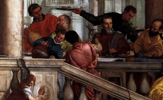 Paolo Veronese, Feast in the House of Levi, 1573, oil on canvas, 18' 3" x 42' (Accademia, Venice, Italy) - detail