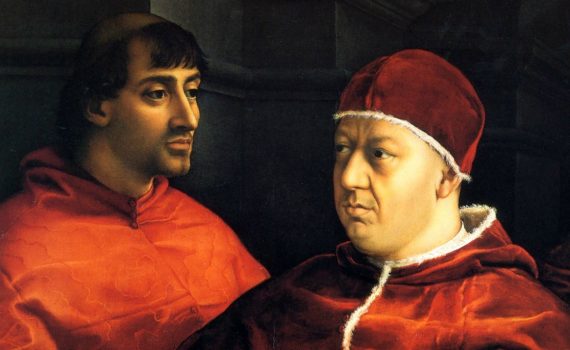 Raphael, Portrait of Pope Leo X with Cardinals Giulio de’Medici and Luigi de’Rossi - thumb