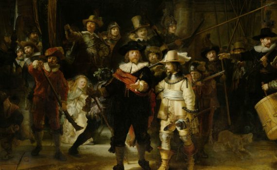 Rembrandt, The Night Watch (Militia Company of District II under the Command of Captain Frans Banninck Cocq), 1642, oil on canvas, 379.5 x 453.5 cm (Rijksmuseum, Amsterdam)