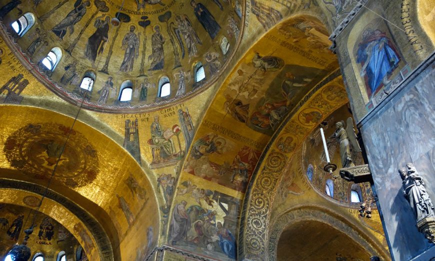 Mosaics on the pendentive and dome, with marble revetment visible in the lower right. Basilica San Marco (Saint Mark's Basilica), Venice, begun 1063 (photo: Steven Zucker, CC BY-NC-SA 2.0)