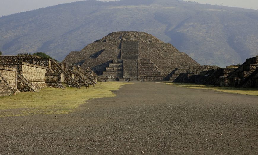 Pyramid of the Moon seen from the Avenue of the Dead with Cerro Gordo in the distance, Teotihuacan, Mexico (photo: Steven Zucker, CC BY-NC-SA 2.0)