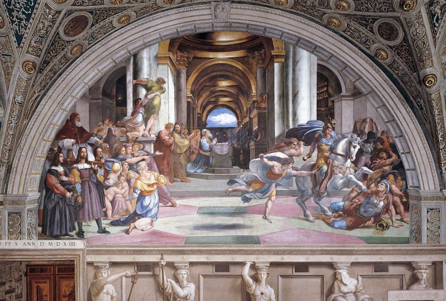 Raphael, The Expulsion of Heliodorus from the Temple, 1511-13, fresco, 750 cm wide (Stanza di Eliodoro, Apostolic Palace, Vatican City)