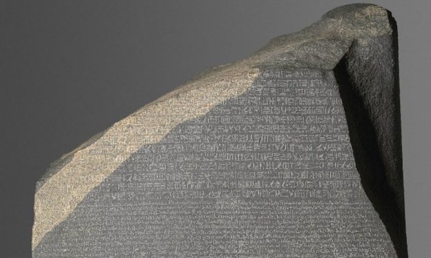 The Rosetta Stone, 196 B.C.E., Ptolemaic Period, 112.3 x 75.7 x 28.4 cm, Egypt © Trustees of the British Museum.