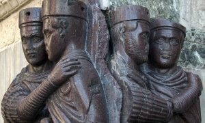 Portraits of the Four Tetrarchs, from Constantinople, c. 305, porphyry, 4' 3" high (St. Marks, Venice)