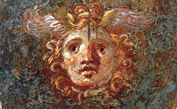 Gorgon in medaillon. Roman fresco from the Casa dei Vettii (VI 15,1) in Pompeii.