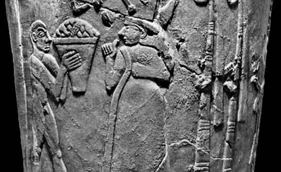 Warka (Uruk) Vase, Uruk, Late Uruk period, c. 3500-3000 B.C.E., 105 cm high (National Museum of Iraq)