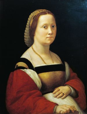 Raphael, La Donna Gravida (Portrait of a Woman), c. 1505-06, oil on panel, 66 x 52 cm (Palazzo Pitti, Florence)