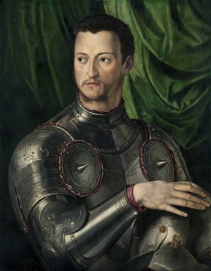 Bronzino, Cosimo de Medici in Armor, c. 1545, oil on panel, 76.5 x 59 cm (Museo Nacional Thyssen-Bornemisza, Madrid)