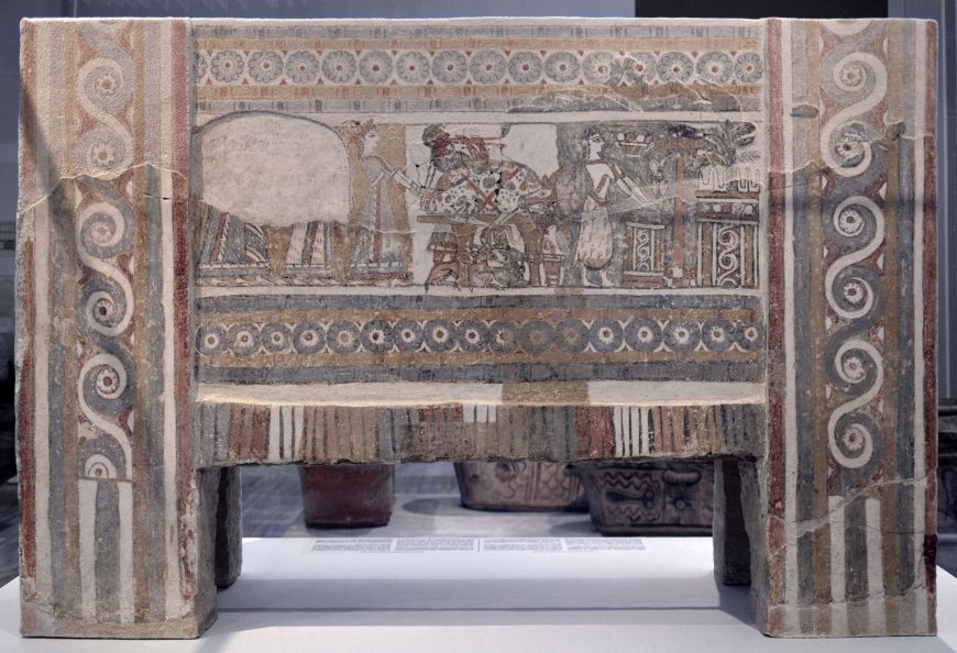Hagia Triada sarcophagus, c. 1400 B.C.E., limestone and fresco, 1.37 m long (Archaeological Museum of Heraklion)