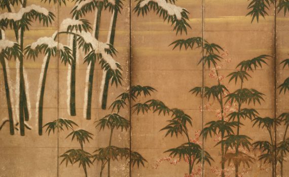 Bamboo in the Four Seasons, attributed to Tosa Mistunobu, late 15th to early 16th century (Muromachi period), Japan, ink, color and gold leaf on paper, each screen 157 x 360 cm (The Metropolitan Museum of Art)