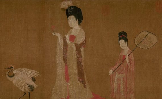 Attributed to Zhou Fang (active late 8th–early 9th century), Ladies Wearing Flowers in Their Hair, handscroll, ink and color on silk, 46 x 180 cm, Liaoning Provincial Museum, Shenyang province, China