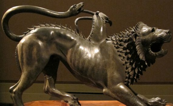 Chimera from Arezzo, c. 400 B.C.E., bronze, 129 cm in length, (Museo Archeologico Nazionale, Florence)