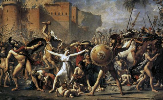 Jacques-Louis David, The Intervention of the Sabine Women, 1799, Oil on canvas, 12 feet, 8 inches x 17 feet and 3/4 of an inch or 3.85 x 5.22 m (Musée du Louvre, Paris)