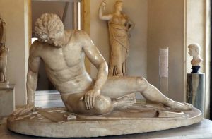 Dying Gaul, ancient Roman marble copy of a lost bronze Greek sculpture, c. 220 B.C.E., Hellenistic Period (Capitoline Museum)