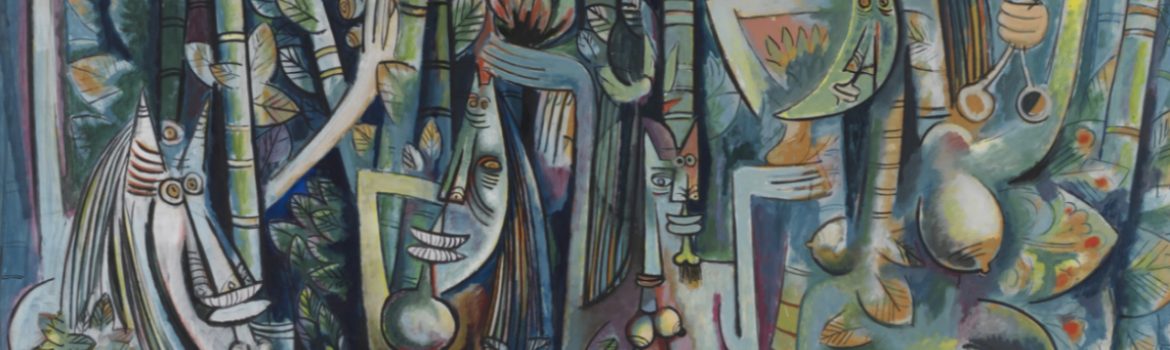 Wifredo Lam, The Jungle, 1942–43, gouache on paper mounted on canvas, 239.4 x 229.9 cm (The Museum of Modern Art, New York; photo: Kent Baldner, CC BY-NC-SA 2.0)