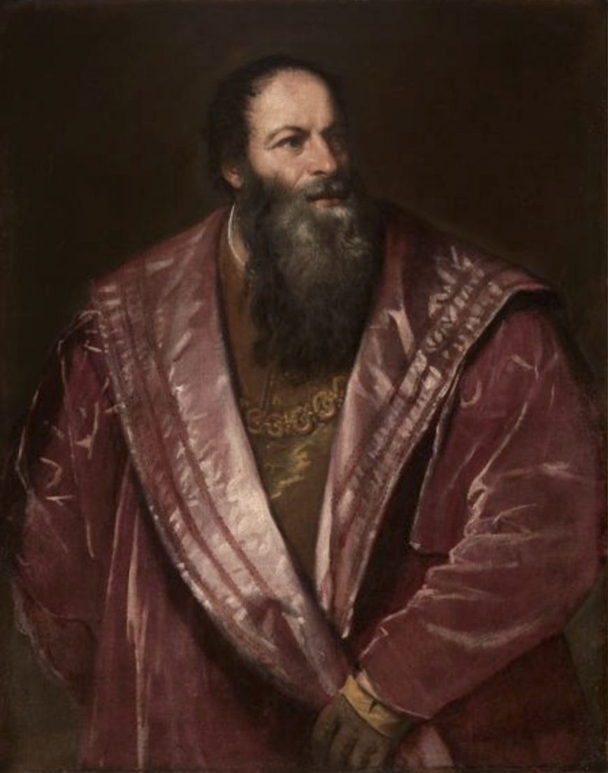 Tiziano, Retrato de Pietro Aretino, 1545, óleo sobre lienzo, 96.7 × 77.6 cm (Palazzo Pitti, Florencia)