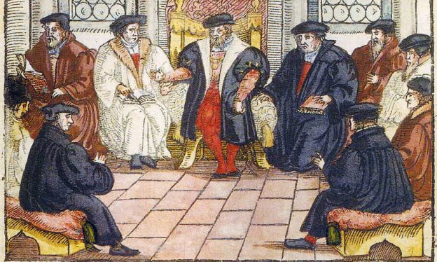 Religious Colloquium of Marburg , anonymous, wood carving, 1557