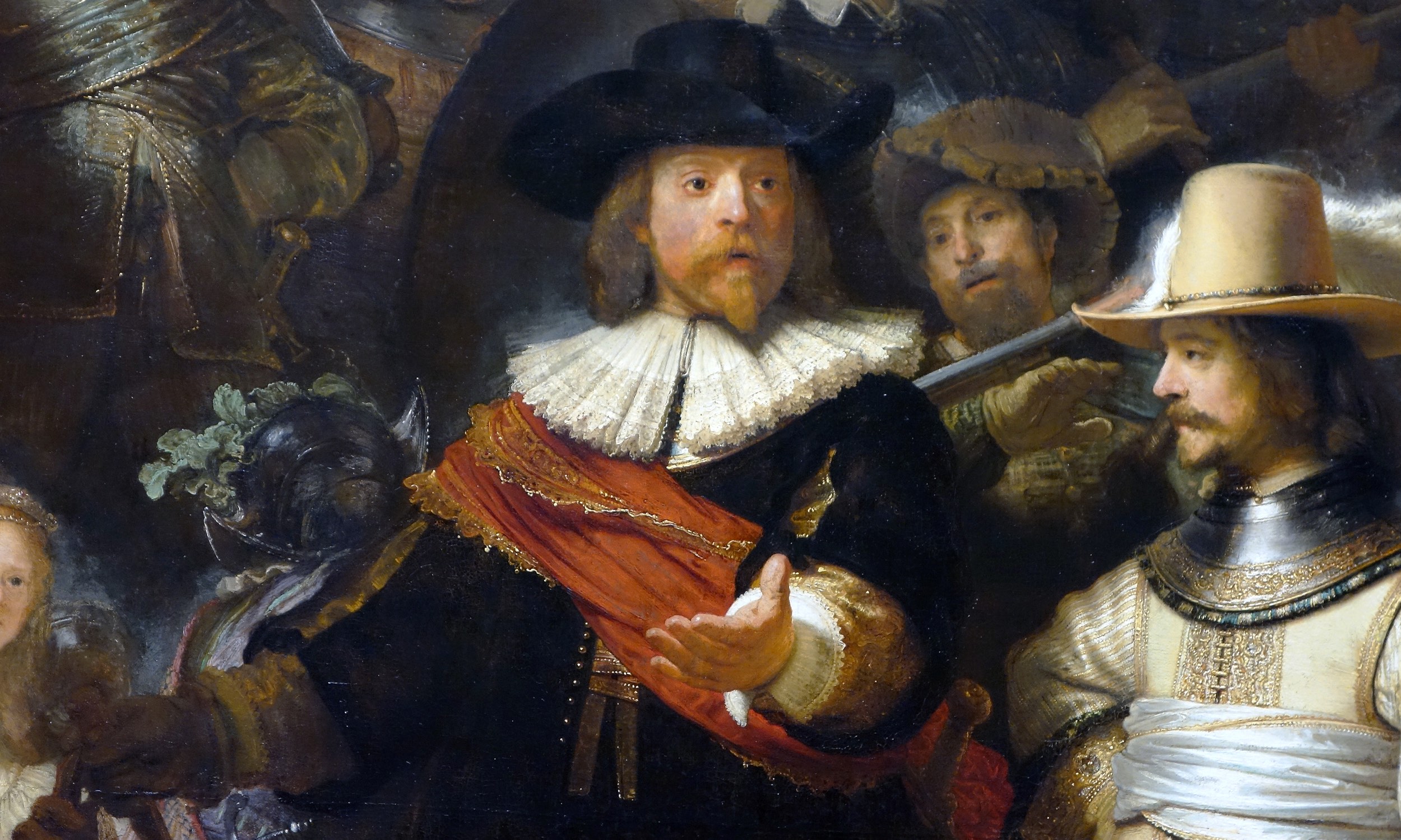 Rembrandt van Rijn, The Night Watch (Militia Company of District II under the Command of Captain Frans Banninck Cocq), 1642, oil on canvas, 379.5 x 453.5 cm (Rijksmuseum, Amsterdam)
