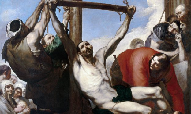Jusepe (José) de Ribera, The Martyrdom of Saint Philip, 1639, oil on canvas, 92 x 92″ / 234 x 234 cm (Museo Nacional del Prado, Madrid)