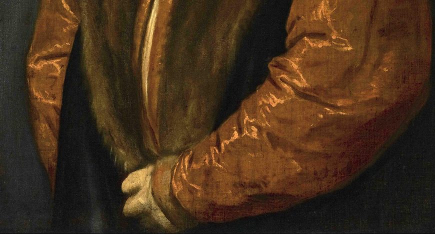 Titian, Detail of sleeve, Portrait of Pietro Aretino, c. 1537, oil on canvas, 101.9 x 85.7 cm (The Frick Collection, New York)
