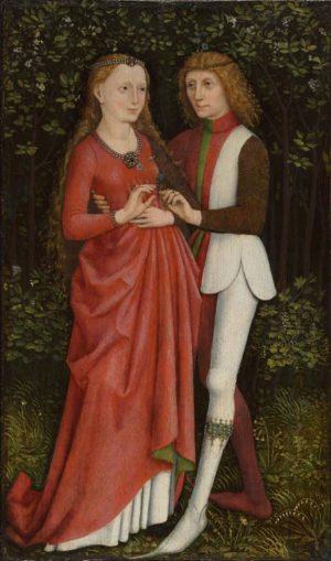 Unknown artist, A Bridal Couple, c. 1470, oil on panel, 77.5 x 51 x 8.1 cm (The Cleveland Museum of Art)