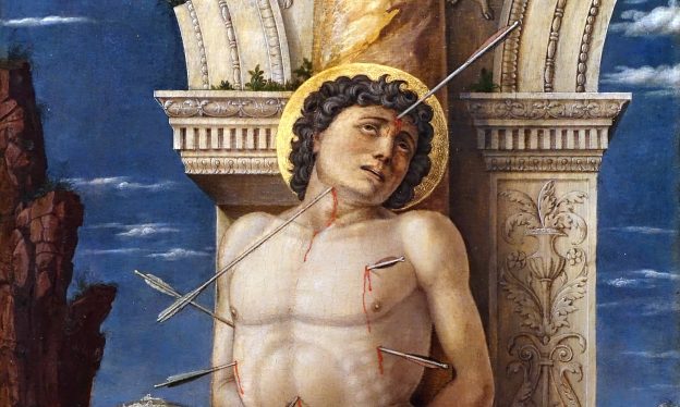 Andrea Mantegna, Saint Sebastian, c. 1456-59, oil on wood panel (Kunsthistorisches Museum, Vienna)