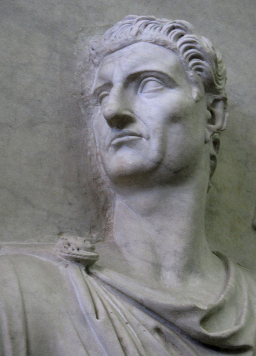 Domitian recut into Nerva, detail of a felief from the Palazzo della Cancelleria, 81-96 C.E., marble (Museo Gregoriano Profano, Vatican Museums, photo: Erin Taylor, CC BY-NC-ND 2.0)
