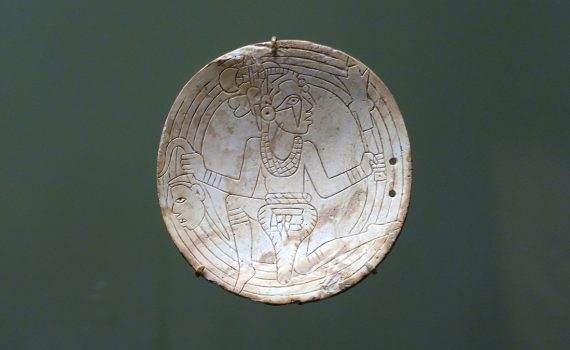 Gorget, c. 1250-1350, probably Middle Mississippian Tradition, whelk shell, 10 x 2 cm (National Museum of the American Indian, Smithsonian Institution, 18/853)